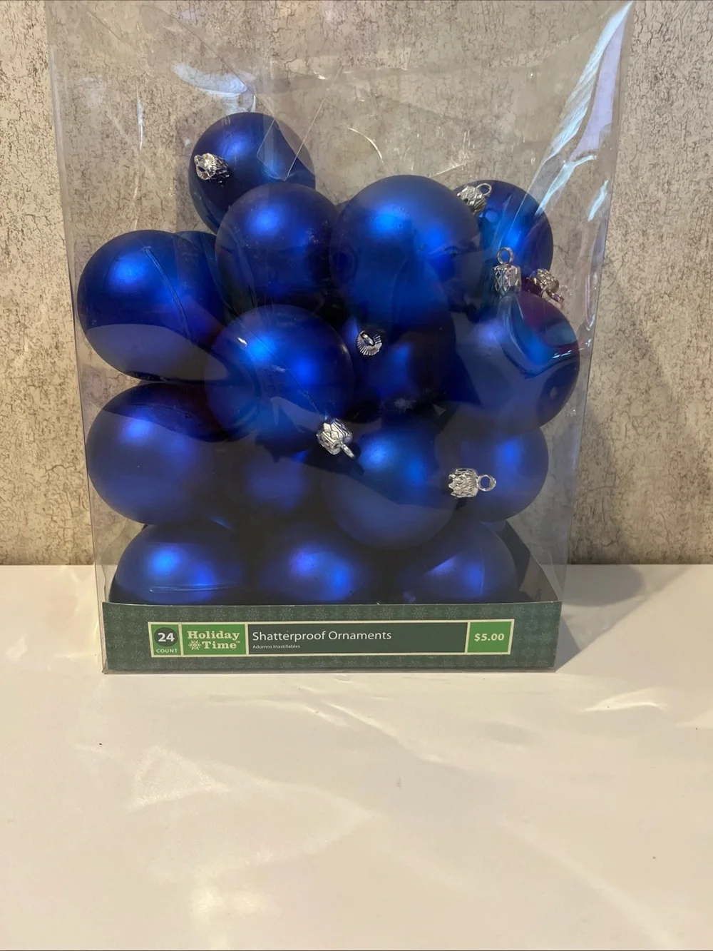 Holiday Time Royal Blue Matte Finish Ornaments Christmas Tree Decor 24 Piece
